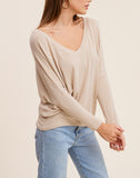 24/7 Softest V Neck Dolman Long Sleeve Top In Taupe