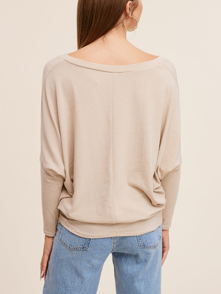 24/7 Softest V Neck Dolman Long Sleeve Top In Taupe