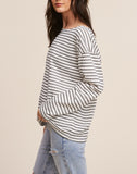 Riviera Wide Long Sleeve Knit Striped Top in White and Black