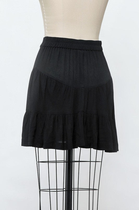 Shelby Button Down Elastic Waist Mini Skirt (Assorted Colors)
