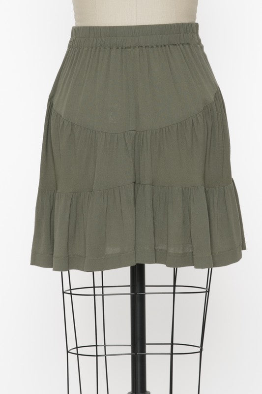 Shelby Button Down Elastic Waist Mini Skirt (Assorted Colors)