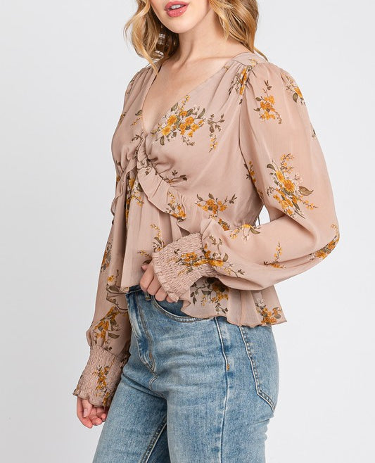 Sheer Bliss Floral Chiffon Long Sleeve Blouse