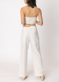 Set The Pace Button Up Cropped Halter Top In Natural