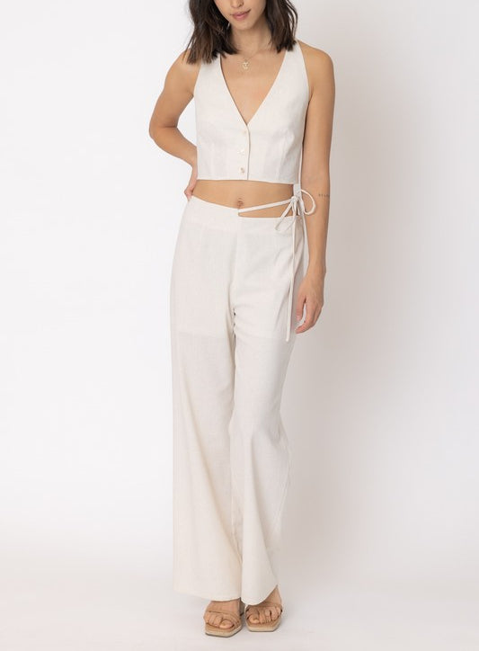 Set The Pace Button Up Cropped Halter Top In Natural