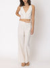 Set The Pace Button Up Cropped Halter Top In Natural