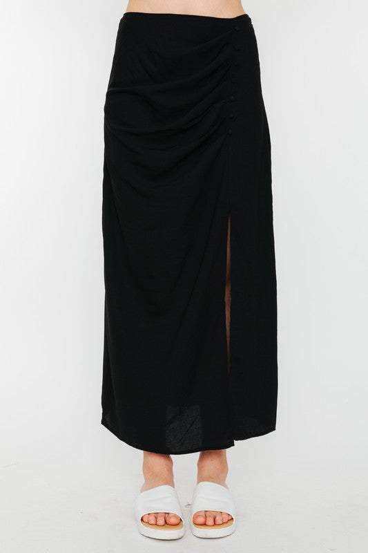 Nantucket Button Detail Midi Skirt with Slit (Assorted Colors)