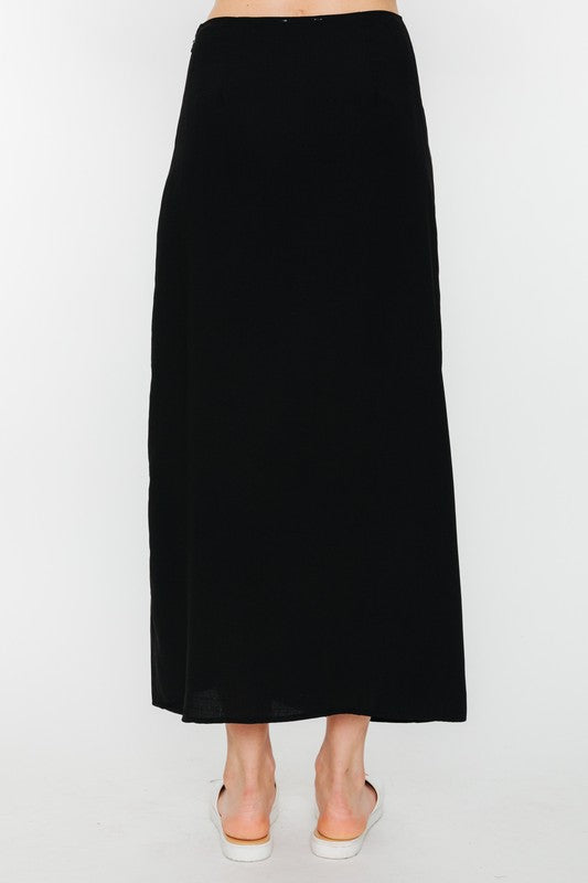 Nantucket Button Detail Midi Skirt with Slit (Assorted Colors)