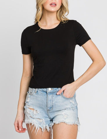 The Madison Best Selling Double Layer Ultra Soft V Neck Crop In Charcoal