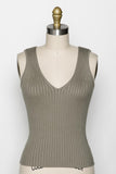 Ofelia Ribbed V-Neck Sleeveless Sweater Top in Vintage Olive
