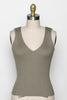 Ofelia Ribbed V-Neck Sleeveless Sweater Top in Vintage Olive