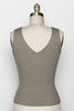 Ofelia Ribbed V-Neck Sleeveless Sweater Top in Vintage Olive
