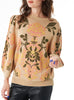 Desert Rose Multicolor Pullover Sweater with Puffed Sleeves