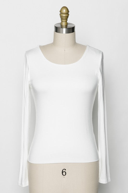 Reagan Round Neckline Double Layer Softest Long Sleeve Shirt In Ivory