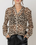 Dolly Leopard Print Chiffon Button Up Blouse