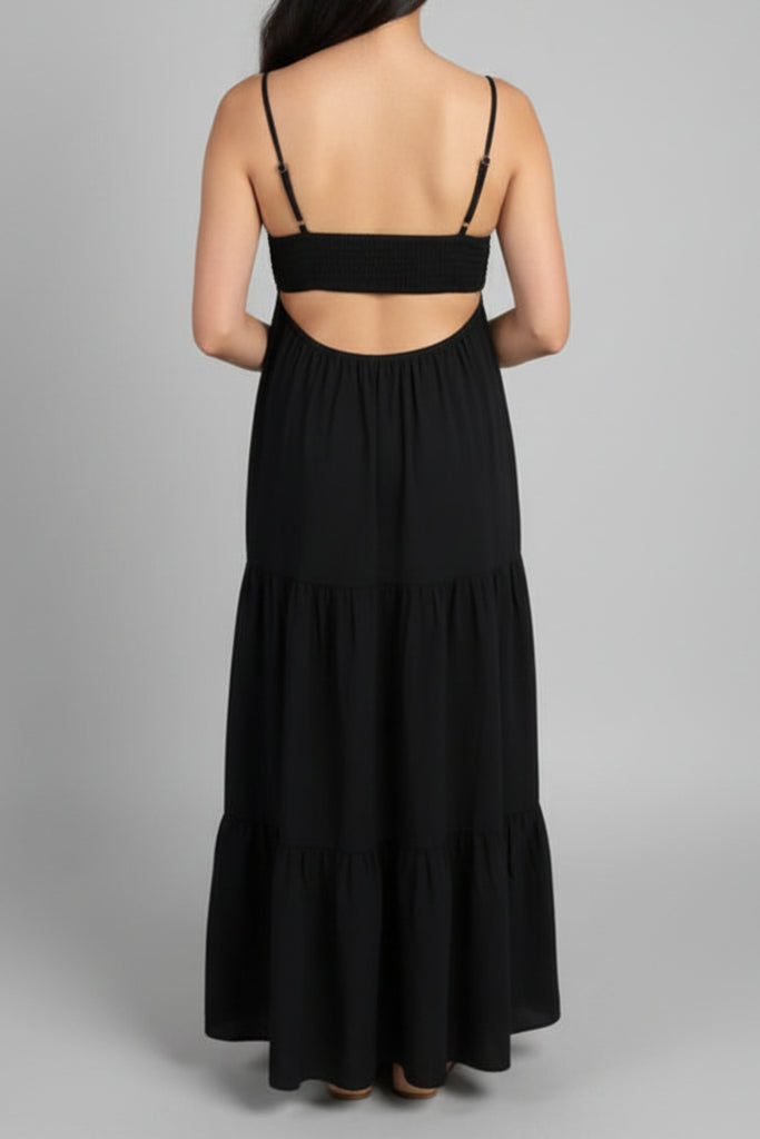 Dark Elegance Tiered Baby Doll Maxi Dress