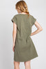 Angela Front Pocket Roll-Up Sleeve T-Shirt Dress in Olive