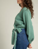 Seaside Dream Wrapped Sweater with Tie in Teal