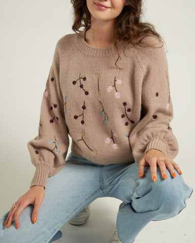 Nadia Long Sleeve Knit Sweater Top in Cream