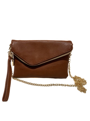 Jenson Vegan Leather Clutch With Attachable Cross Body Chain In Muted Blush