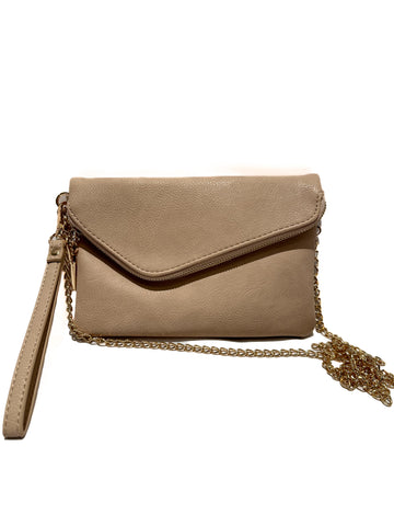 Jenson Vegan Leather Clutch With Attachable Cross Body Chain In Chestnut