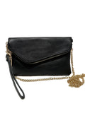 Jenson Vegan Leather Clutch With Attachable Cross Body Chain In Black
