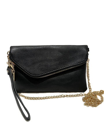 Catalina Vegan Leather Over Sized Clutch With Attachable Chain Strap In Black