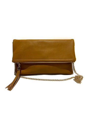 Jenson Vegan Leather Clutch With Attachable Cross Body Chain In Chestnut