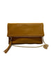 Catalina Vegan Leather Over Sized Clutch With Attachable Chain Strap In Mustard