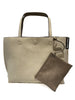 Reversible oversized vegan leather tote in Taupe