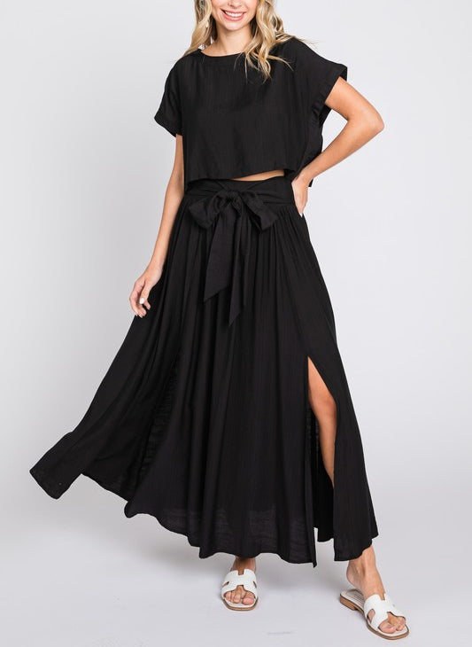 Salma Relaxed Boxy Crop Top and Maxi Skirt Set In Black