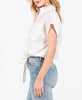 Blythe Button Down Cropped Drawstring Shirt in White