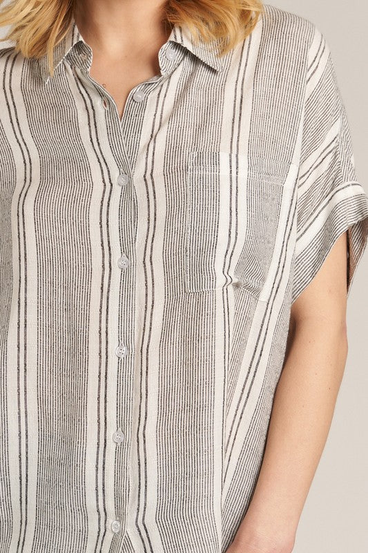 Maddie Striped Button Up Short Sleeve Shirt in Black/White