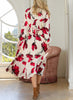 Falling Roses Kimono Sleeve Tie Back Maxi Dress
