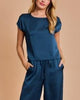 Indigo Nights Satin Short Sleeve Slip Top in Navy