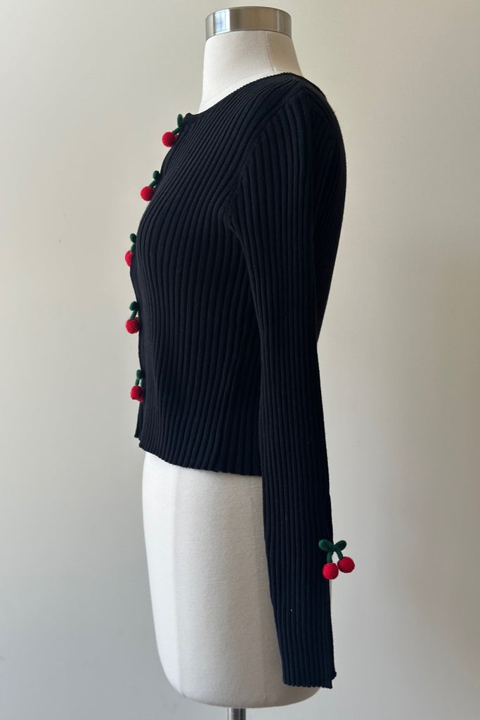 Midnight Cherry Charm Cropped Long Sleeve Top (Assorted)