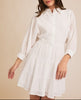 Opheliana White Cotton Balloon Sleeve Tiered Dress