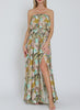 Watercolor Bloom Strapless Tassel Belted Maxi Dress