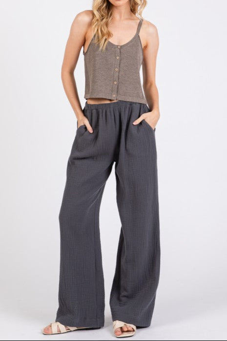 Beachside Wide Leg Cotton Gauze Pants (Assorted Colors)