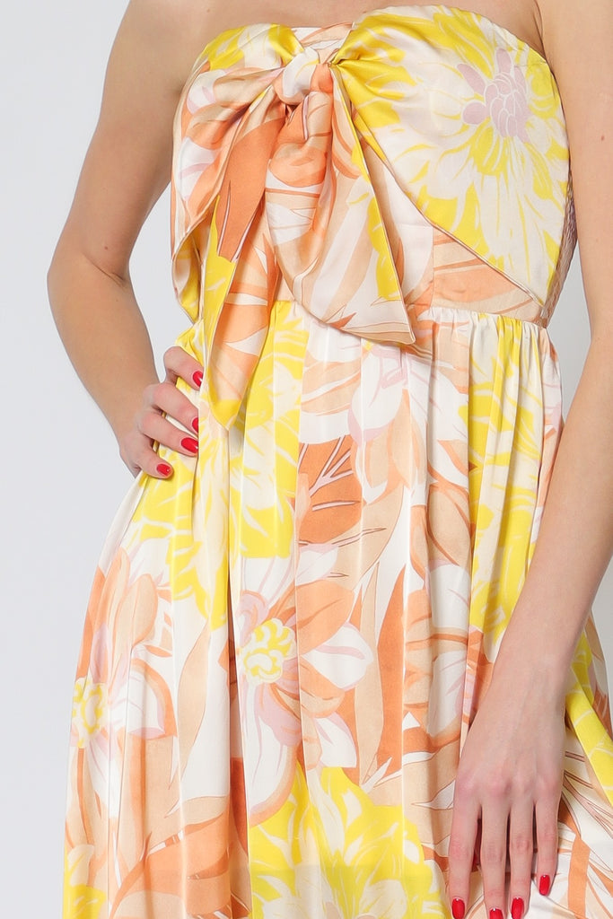 Citrus Bliss Strapless Tie Front Maxi Dress