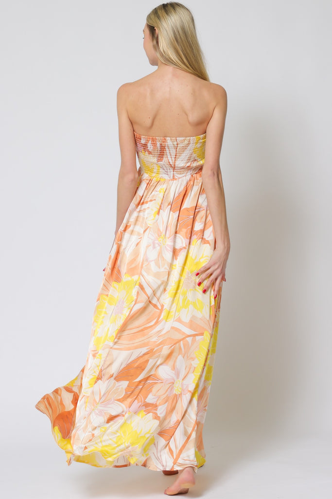 Citrus Bliss Strapless Tie Front Maxi Dress