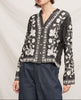 Petal Stitch Quarter Sleeve Embroidered Denim Top