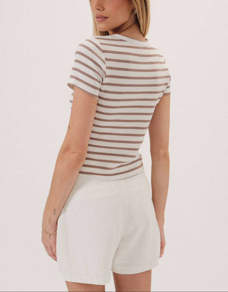 Rosewater Crop Striped Short Sleeve Top