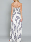 Daily Paradise Tube Smocked Tied Front Bow Tiered Maxi Dress In Ivory/Navy