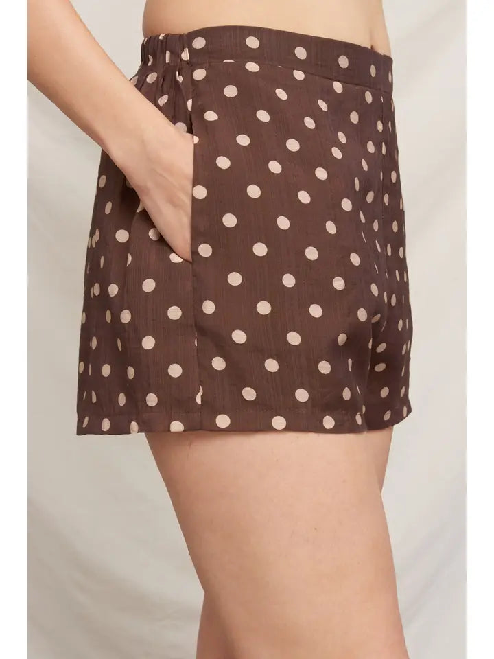 Mocha Polka High-Waisted Shorts