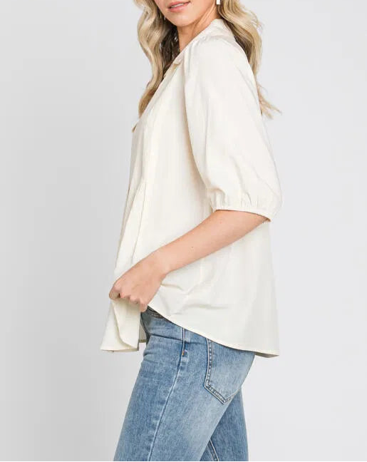 Evangeline Collared V-Neck Pintuck Blouse
