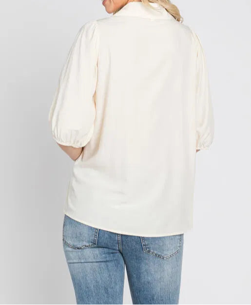 Evangeline Collared V-Neck Pintuck Blouse
