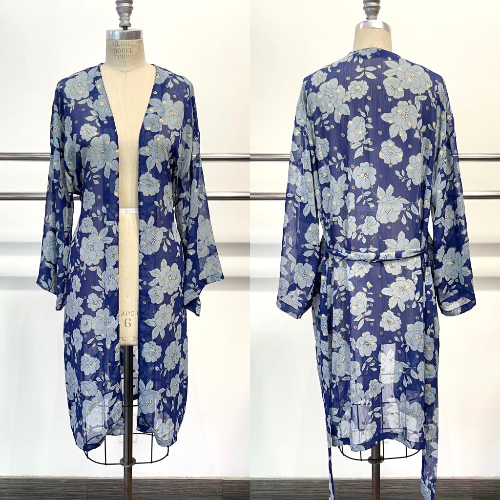 Midnight Moon Floral Cardigan in Blue and Gold
