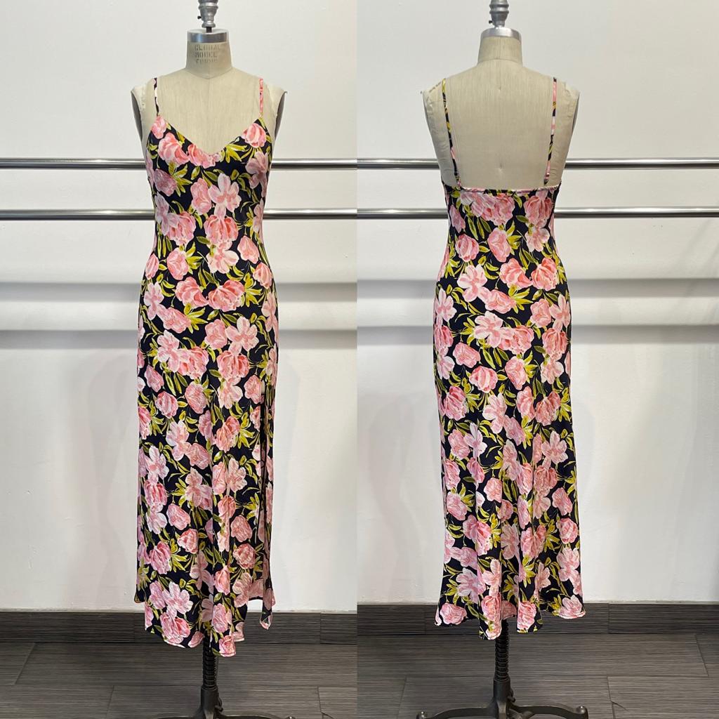 Bloomin' Roses Maxi Dress with High Slit
