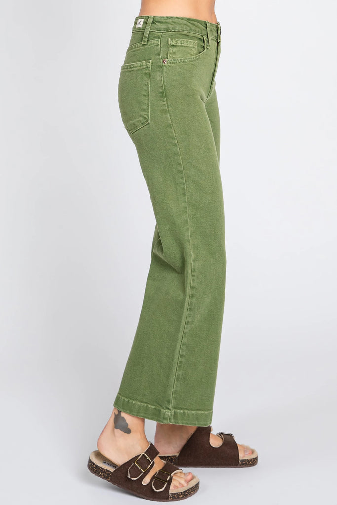 Kamila Wide Leg Med Rise Jeans in Kale Green