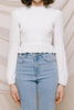 Emilia Smocked Bodice Long Sleeve Crop Top in White